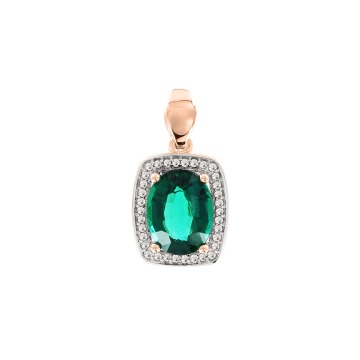 Pendant in red gold of 585 assay value with diamond and emerald 