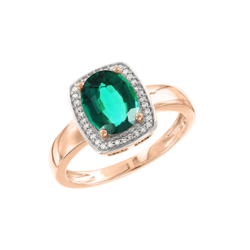 Damenring aus Rotgold 585° mit Brillanten, Smaragd 