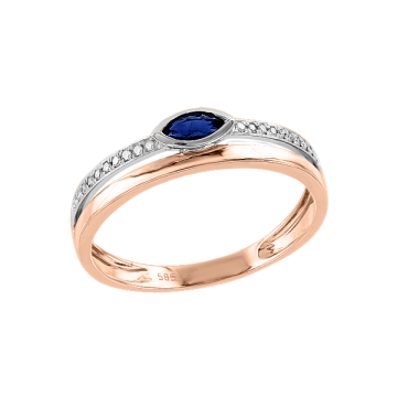 Damenring aus Rotgold 585° mit Brillanten, Saphir 