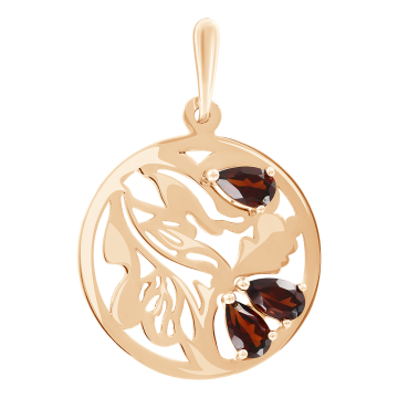 Pendant in red gold of 585 assay value with garnet 