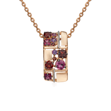 Pendant in red gold of 585 assay value with amethyst and garnet 