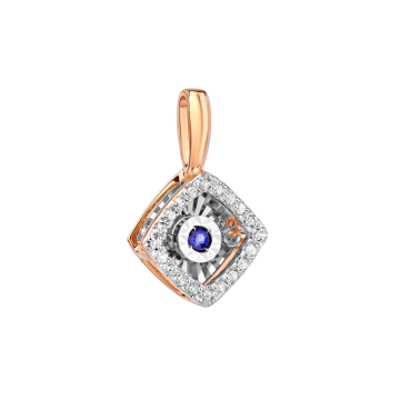 Pendant in red gold of 585 assay value with diamond and sapphire 