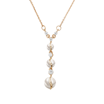 Collier aus Rotgold 585°mit Anhänger/ Zirkonia, echte Perlen 45 cm