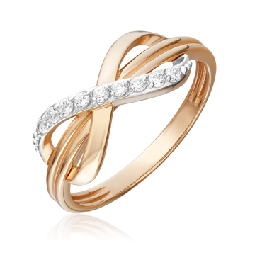 Lady´s ring in red and white gold of 585 assay value with zirconia 