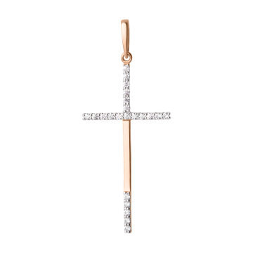 Cross from red gold of 585 assay value with cubic zirconia 