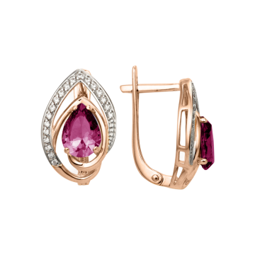 Earrings in red gold of 585 assay value (14ct) with amethyst, zirconia 