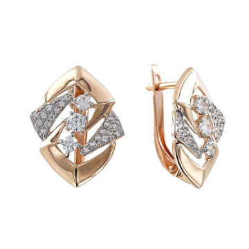 Серьги из красного золота 585 пробы с фианитами 