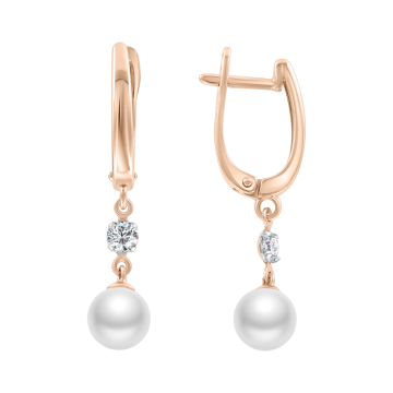 Ohrringe aus Rotgold 585° mit Zirkonia, echte Perlen 