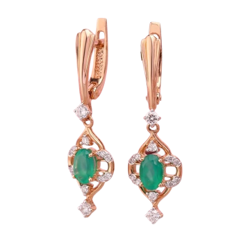 Goldohrringe mit Diamanten und Chrysopras 