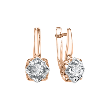 Earrings in red and white gold of 585 assay value with diamonds 