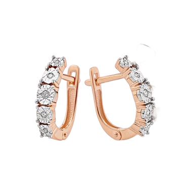 Earrings in red gold of 585 assay value with diamonds 