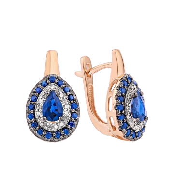 Gold Earrings with Diamonds and Sapphires 