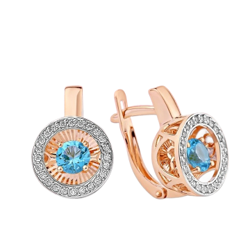 585 Gold Earrings with Dancing Topaz and Cubic Zirconia 