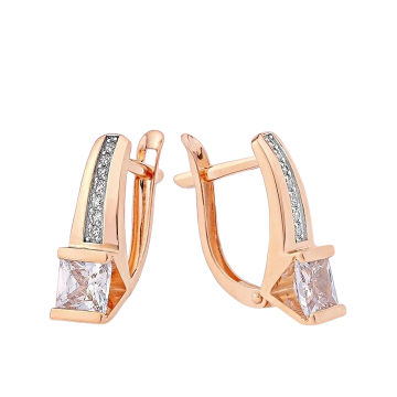 Серьги из красного золота 585 пробы с фианитами 