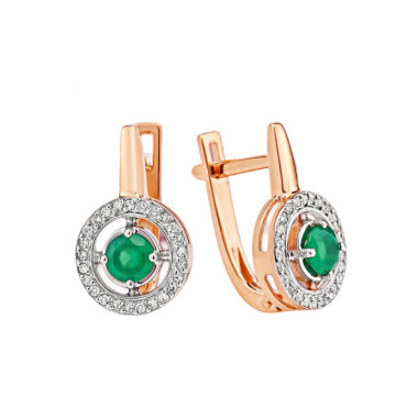 585 Gold Earrings with Green Agate and Diamonds 
