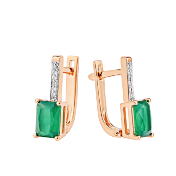 Emerald Green Agate & Diamond Earrings in 585 Rose Gold 