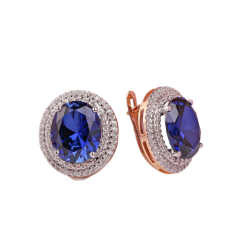 Earrings in red gold of 585 assay value with diamonds and sapphire 