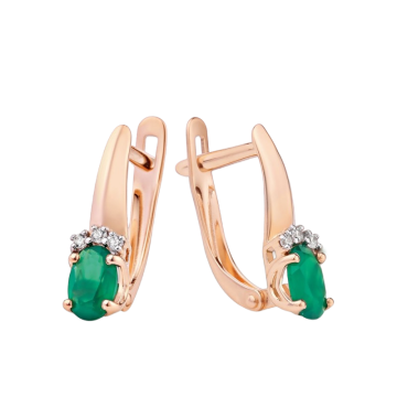 Earrings in red gold of 585 assay value with achat and zirconia 