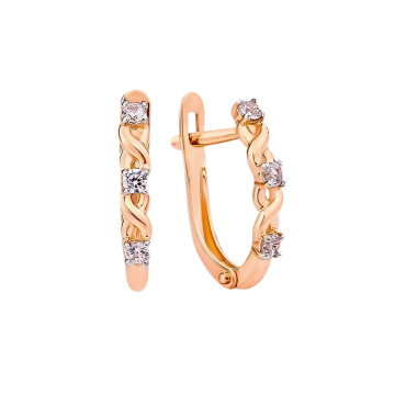 Earrings in red gold with cubic zirconia 