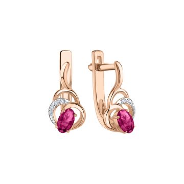 Earrings in red gold of 585 assay value with diamonds and ruby 