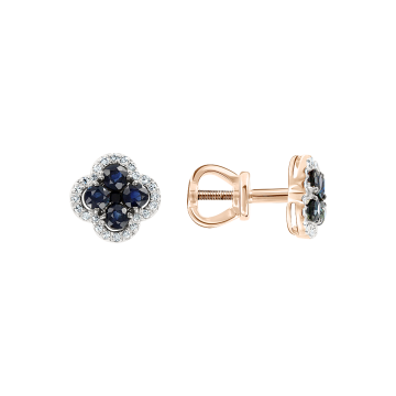 Earrings in red gold of 585 assay value with diamonds and sapphire 