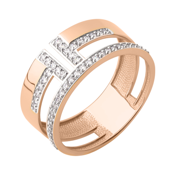 Lady´s ring in red gold of 585 assay value with zirconia 