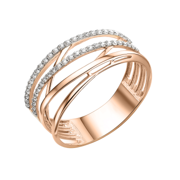 Lady´s ring in red gold of 585 assay value with zirconia 