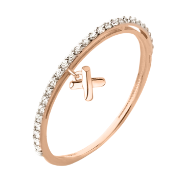 Lady´s ring in red gold of 585 assay value with zirconia 