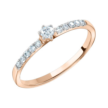Lady´s ring in red gold of 585 assay value with diamonds 