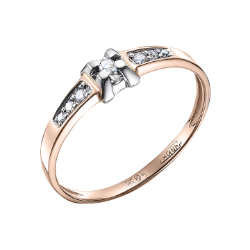 Lady´s ring in red gold of 585 assay value with diamonds 
