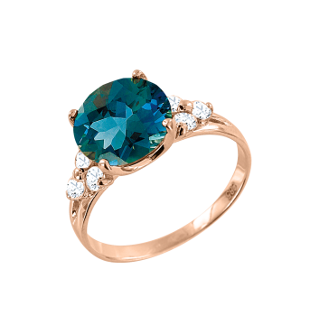 Rotgold 585° Damenring mit Zirkonia, London Topas 