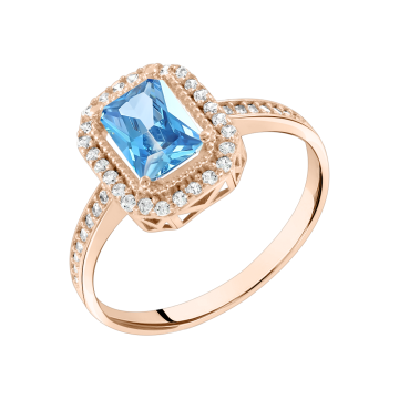 Lady´s ring in red gold of 585 assay value with zirconia 