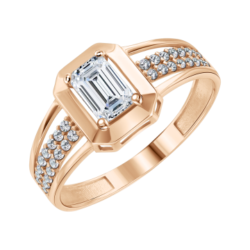 Lady´s ring in red gold of 585 assay value with zirconia 