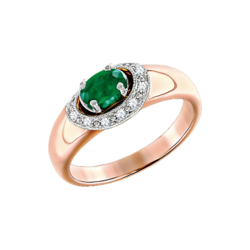 Damenring aus Rotgold 585° mit Brillanten, Smaragd 