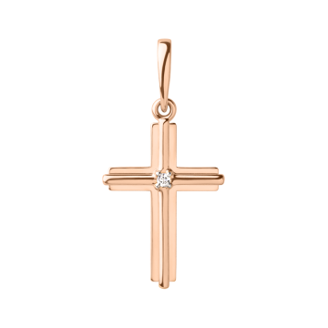 Kreuzanhänger aus Rotgold 585° mit Zirkonia 