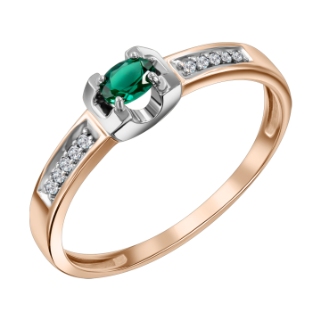 Lady´s ring in red gold of 585 assay value with diamonds and emeralds 