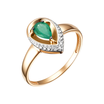 Damenring aus Rotgold 585° mit Brillanten, Smaragd 