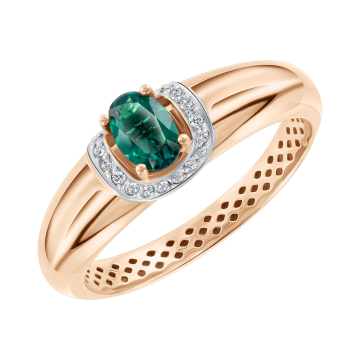 Damenring aus Rotgold 585° mit Brillanten, Smaragd 