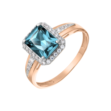 Lady´s ring in red gold of 585 assay value with London topaz, zirconia 