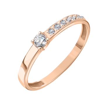 Lady´s ring in red gold of 585 assay value with zirconia 
