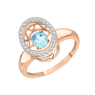 Lady´s ring in red gold of 585 assay value with topaz and zirconia 