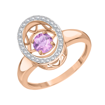 Lady´s ring in red gold of 585 assay value with zirconia, amethyst 
