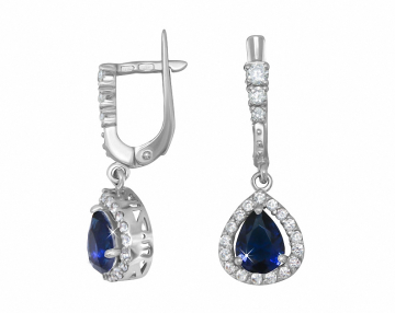 Ohrringe aus 925er Sterling Silber mit synthetischem Saphirquarz und farblosem Zirkonia 