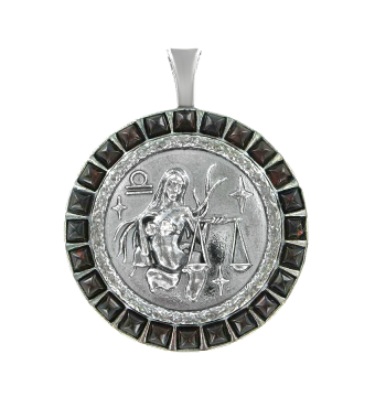 Silver zodiac sign "Libra" with amber 
