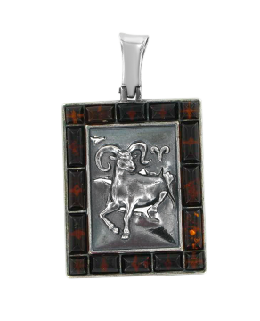 Anhänger Sternzeichen "Widder" aus 925er Sterling Silber mit echtem Bernstein 