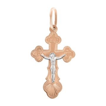 Cross from red and white gold of 585 assay value 