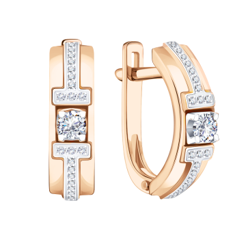 Earrings in red gold of 585 assay value with diamonds 