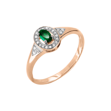 Damenring aus Rotgold 585° mit Brillanten, Smaragd 