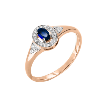 Damenring aus Rotgold 585° mit Brillanten, Saphir 