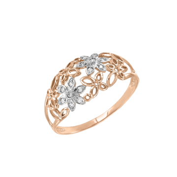 Lady´s ring in red gold of 585 assay value with zirconia 